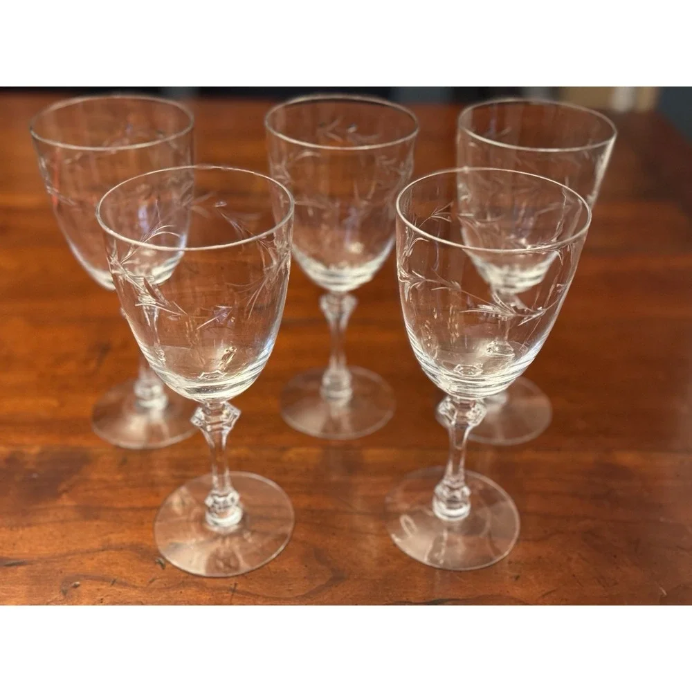 Set of 5‎ Courtship Water Goblets Polished, Cut by Tiffin-Franciscan Blown Glass